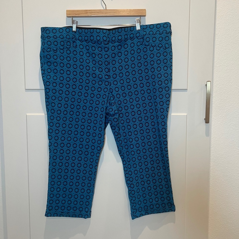 Lane Bryant Teal Blue Print Cropped Pants Size 24 Plus Size‎ Womens Career
